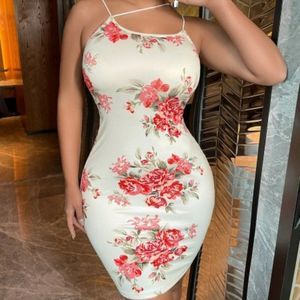 Asymmetrical Neck Floral Print Bodycon Dress